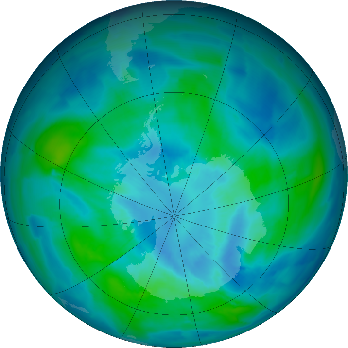 Antarctic ozone map for 24 March 2013
